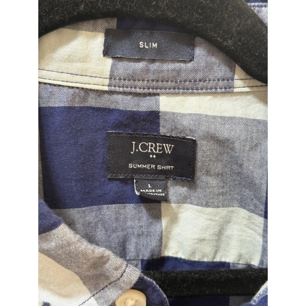 J.Crew Mens Buffalo Plaid Check Button down Summer Shirt sz Large Slim Cotton